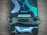 Heretic Knives Jinn Manual Button Lock (Gold & Green Cel Shade Carbon Breach)