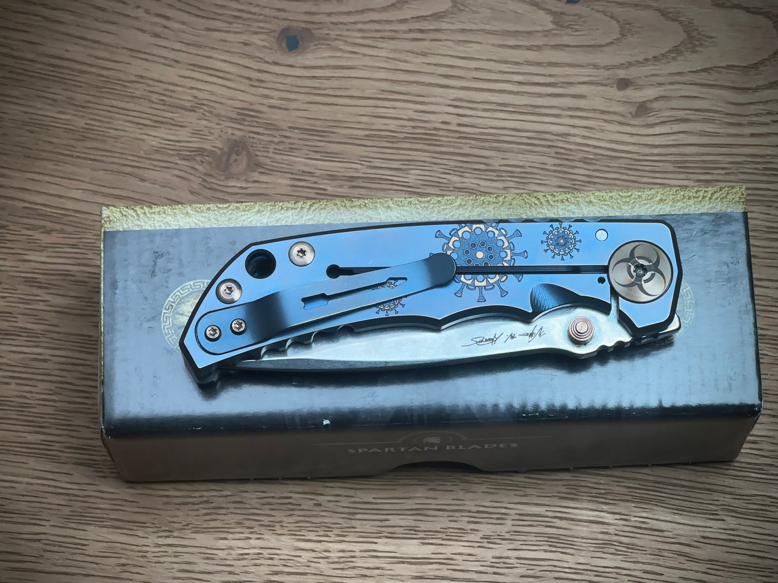 Spartan Blades Harsey Folder ''Plague Doctor'' Blue Titanium, Satin MagnaCut by William W. Harsey (SF5DOCTOR BL)