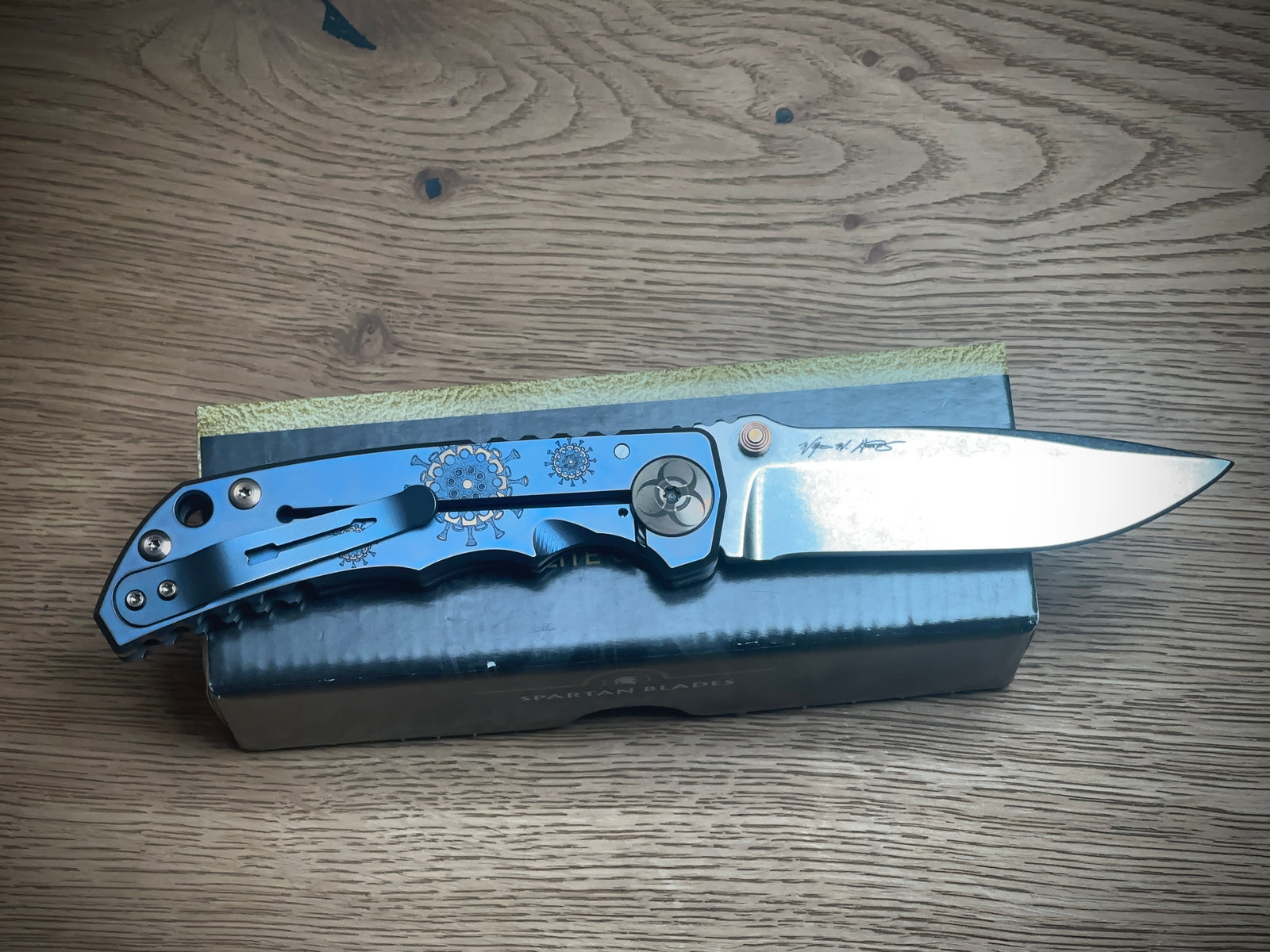Spartan Blades Harsey Folder ''Plague Doctor'' Blue Titanium, Satin MagnaCut by William W. Harsey (SF5DOCTOR BL)