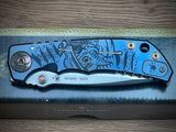 Spartan Blades Harsey Folder ''Plague Doctor'' Blue Titanium, Satin MagnaCut by William W. Harsey (SF5DOCTOR BL)