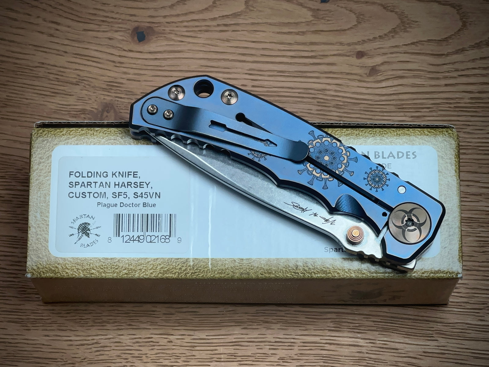Spartan Blades Harsey Folder ''Plague Doctor'' Blue Titanium, Satin MagnaCut by William W. Harsey (SF5DOCTOR BL)